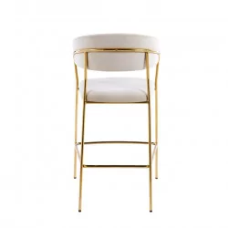 Tabouret de bar Alice en velours beige structure dorée | Collection Golddeco
