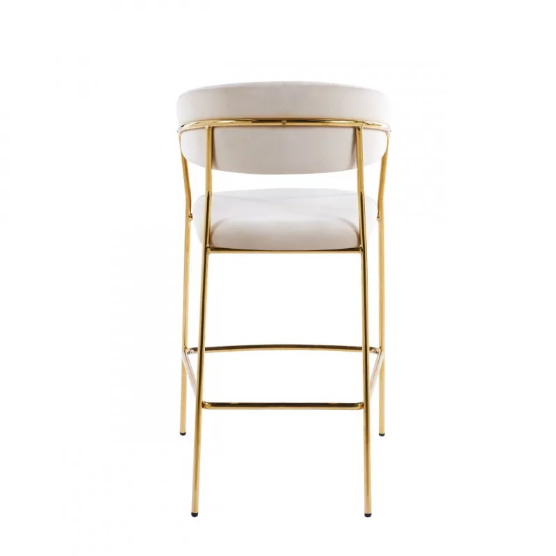 Tabouret de bar Alice en velours beige structure dorée | Collection Golddeco