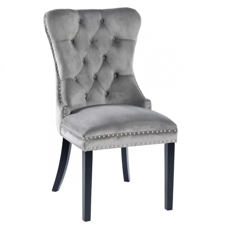 Chaise Windsor velours gris – Élégance intemporelle Golddeco