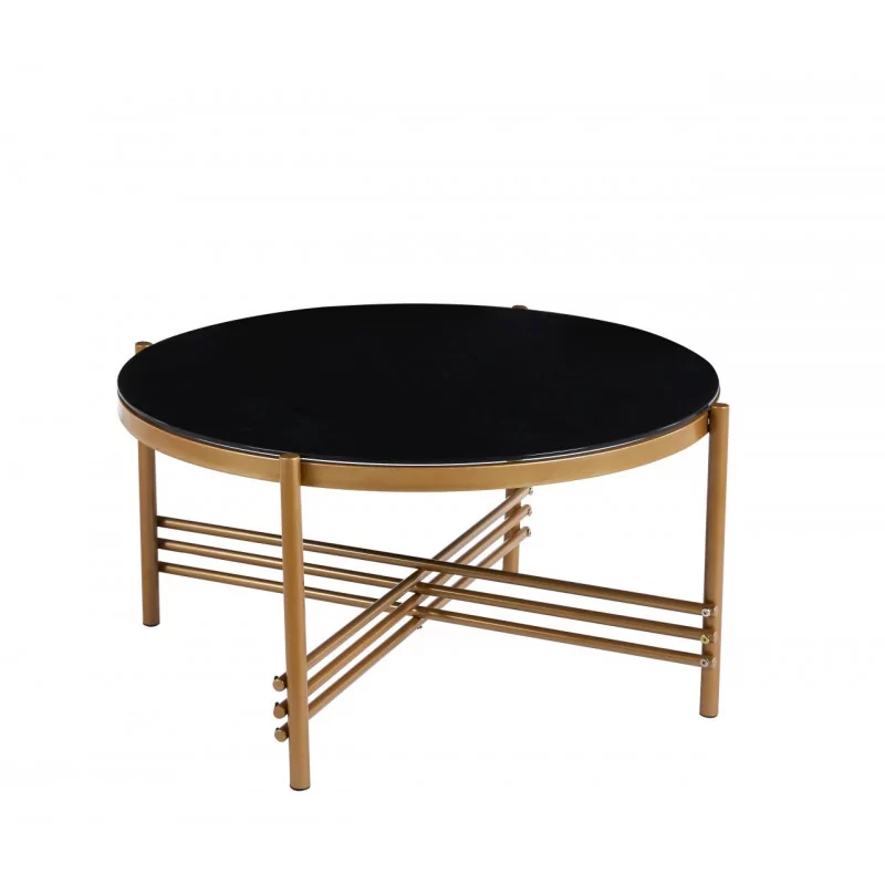 Table Basse Ronde Verre Noir & Pieds Or – VERONA Design
