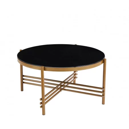 Table Basse Ronde Verre Noir & Pieds Or – VERONA Design