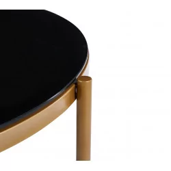 Table Basse Ronde Verre Noir & Pieds Or – VERONA Design