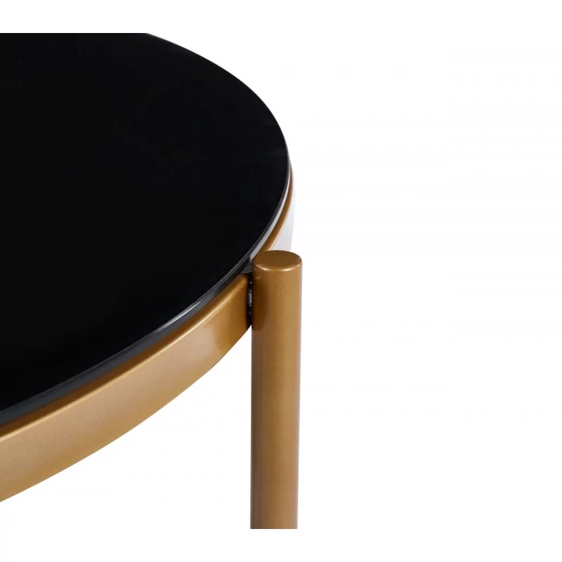 Table Basse Ronde Verre Noir & Pieds Or – VERONA Design