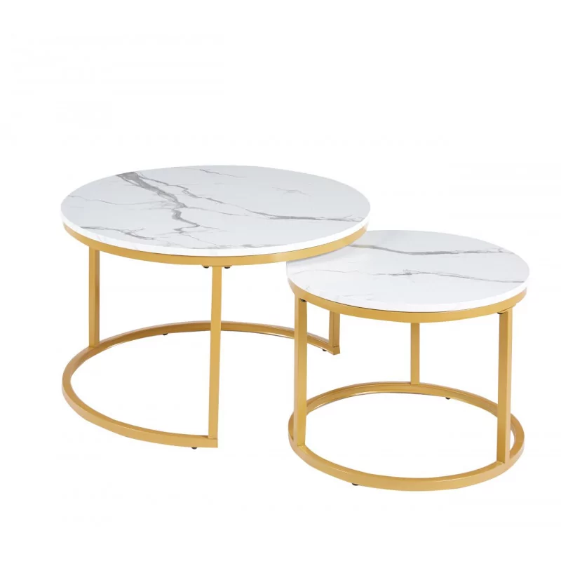 Tables basses marbre blanc & or – Design Golddeco élégant