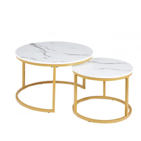 Tables basses marbre blanc & or – Design Golddeco élégant