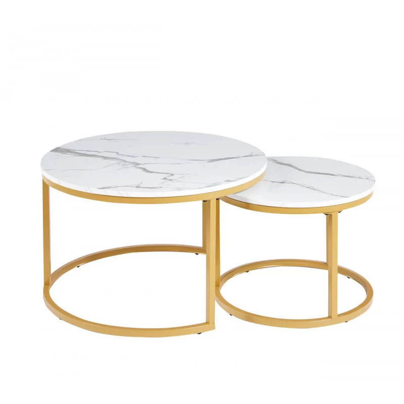 Tables basses marbre blanc & or – Design Golddeco élégant