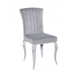 Chaise Baroque Victoria velours gris – Pieds chromés élégants