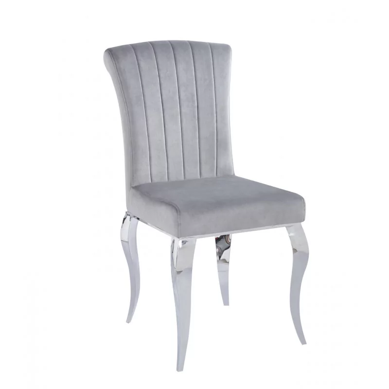 Chaise Baroque Victoria velours gris – Pieds chromés élégants