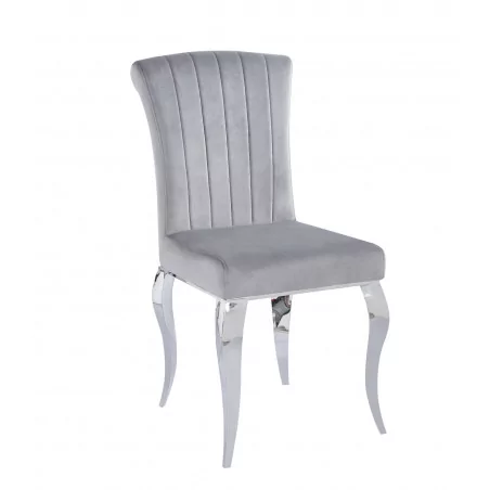 Chaise Baroque Victoria velours gris – Pieds chromés élégants