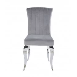 Chaise Baroque Victoria velours gris – Pieds chromés élégants