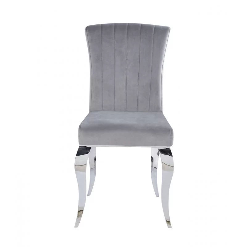 Chaise Baroque Victoria velours gris – Pieds chromés élégants
