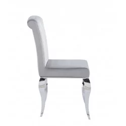 Chaise Baroque Victoria velours gris – Pieds chromés élégants