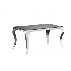 Table Roma – Verre Noir & Pieds Chrome Design Luxe