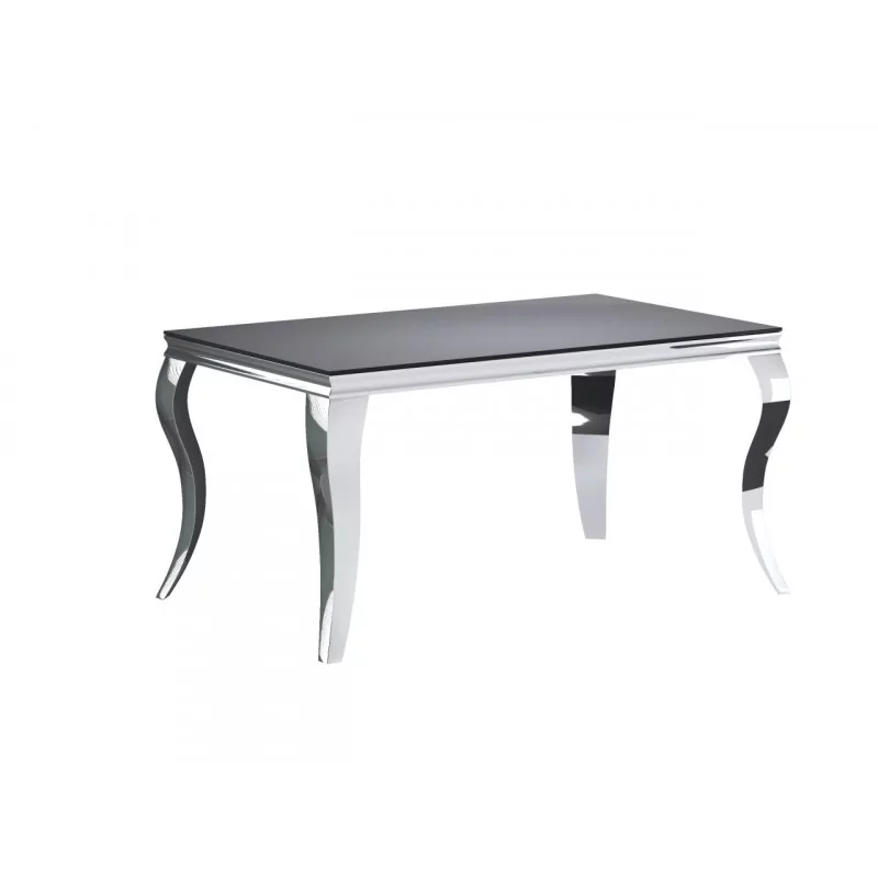 Table Roma – Verre Noir & Pieds Chrome Design Luxe