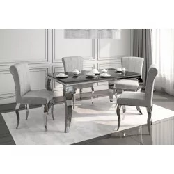 Table Roma – Verre Noir & Pieds Chrome Design Luxe