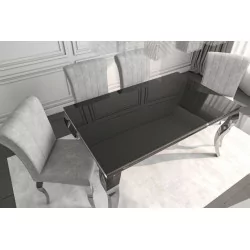 Table Roma – Verre Noir & Pieds Chrome Design Luxe