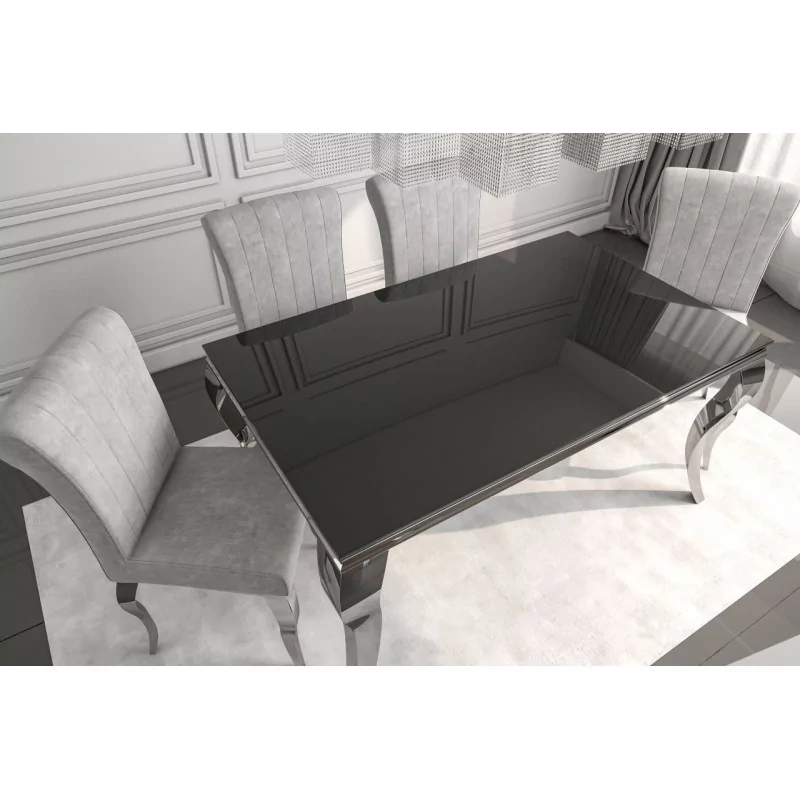 Table Roma – Verre Noir & Pieds Chrome Design Luxe