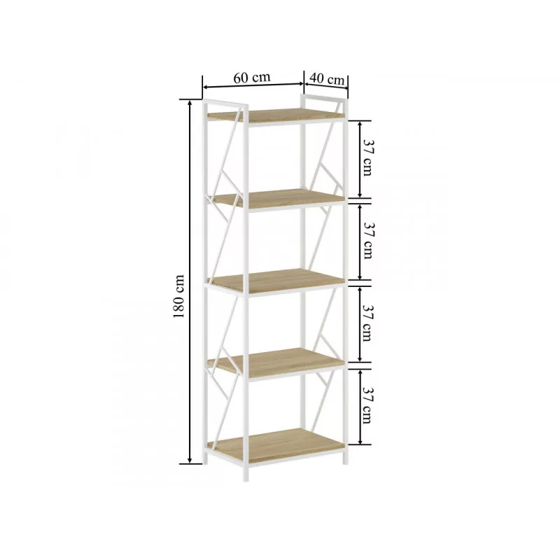 Bibliothèque LOFT 60 cm – Aspect chêne naturel & cadre blanc | Golddeco