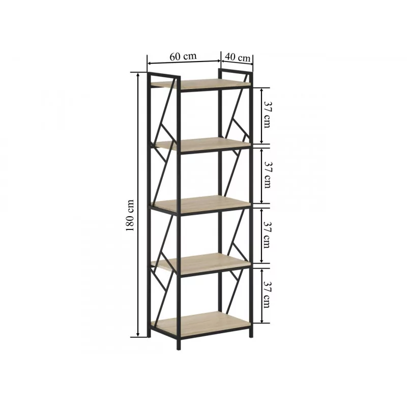 Bibliothèque LOFT 60 cm – Aspect chêne Sonoma & cadre noir | Golddeco