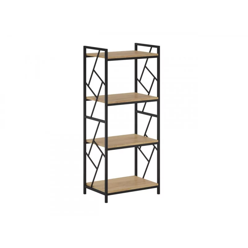 Bibliothèque LOFT 60 cm – 4 niveaux chêne naturel & cadre noir | Golddeco