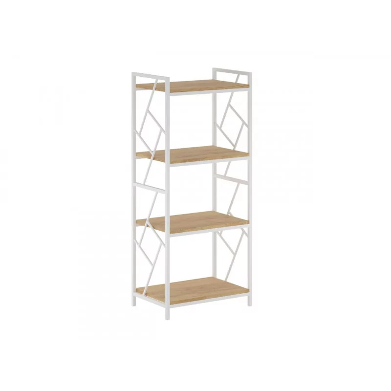 Bibliothèque LOFT 60 cm – 4 niveaux chêne naturel & cadre blanc | Golddeco
