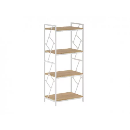 Bibliothèque LOFT 60 cm – 4 niveaux chêne naturel & cadre blanc | Golddeco