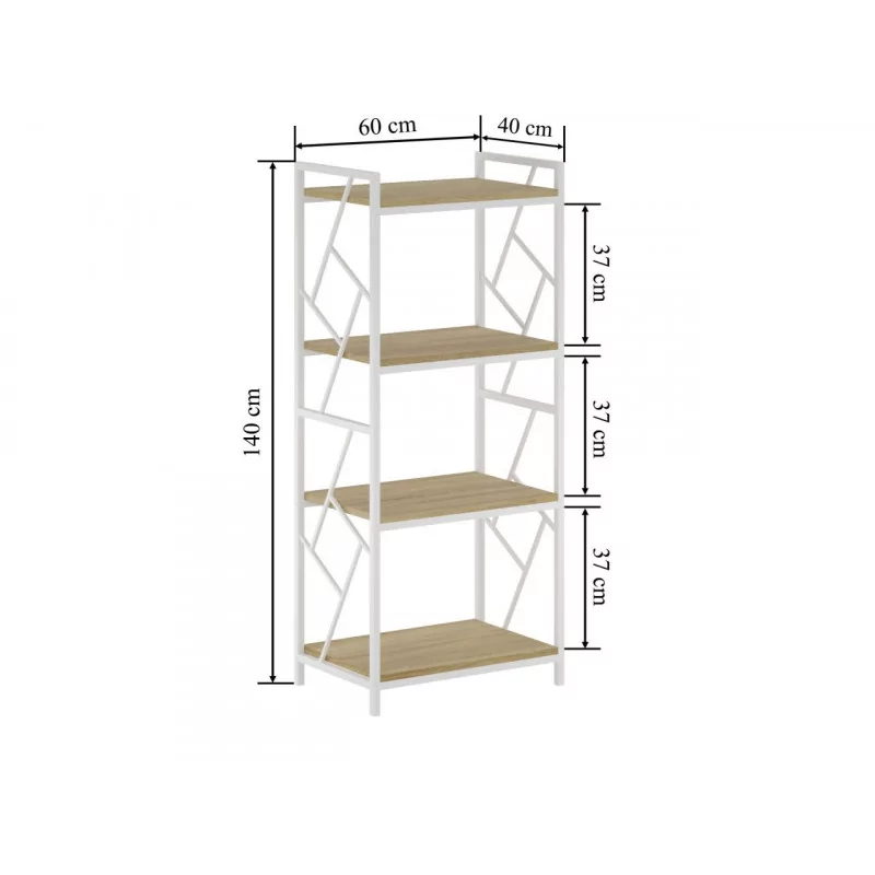 Bibliothèque LOFT 60 cm – 4 niveaux chêne naturel & cadre blanc | Golddeco
