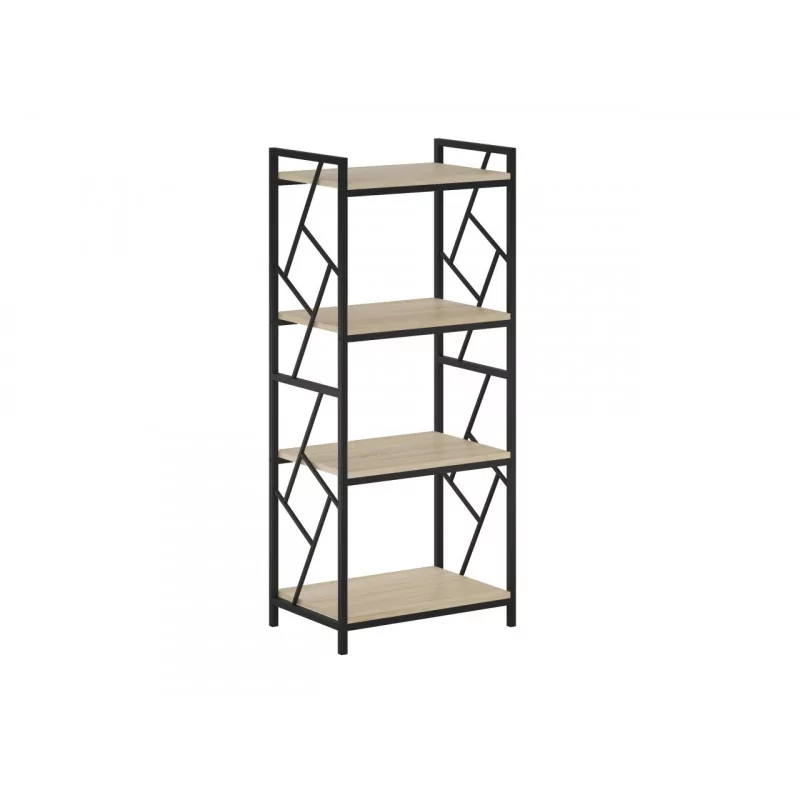 Bibliothèque LOFT 60 cm – 4 niveaux chêne Sonoma & cadre noir | Golddeco