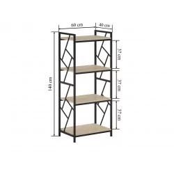 Bibliothèque LOFT 60 cm – 4 niveaux chêne Sonoma & cadre noir | Golddeco
