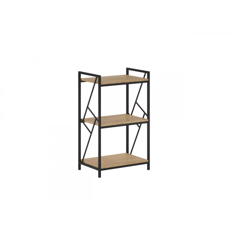 Bibliothèque LOFT 60 cm – 3 niveaux chêne naturel & cadre noir | Golddeco
