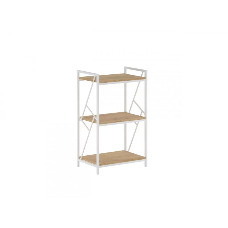Bibliothèque LOFT 60 cm – 3 niveaux chêne naturel & cadre blanc | Golddeco