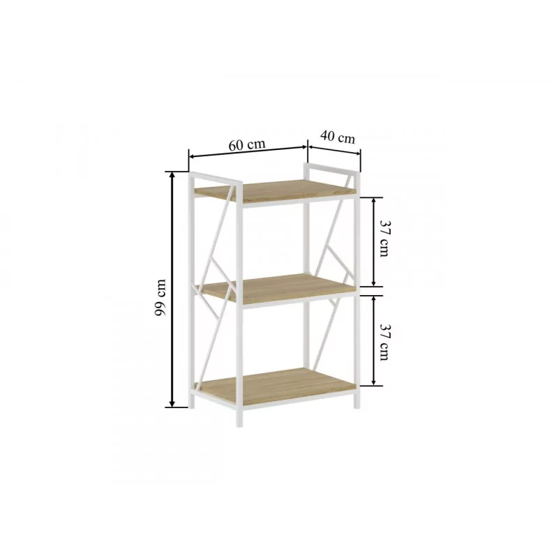 Bibliothèque LOFT 60 cm – 3 niveaux chêne naturel & cadre blanc | Golddeco