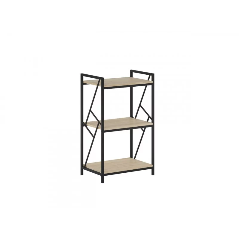 Bibliothèque LOFT 60 cm – 3 niveaux chêne Sonoma & cadre noir | Golddeco