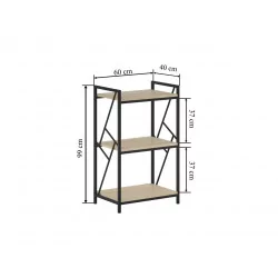 Bibliothèque LOFT 60 cm – 3 niveaux chêne Sonoma & cadre noir | Golddeco