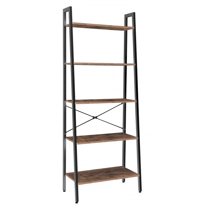 Bibliothèque LEAN 64 cm – 5 niveaux brun rustique & structure noire | Golddeco