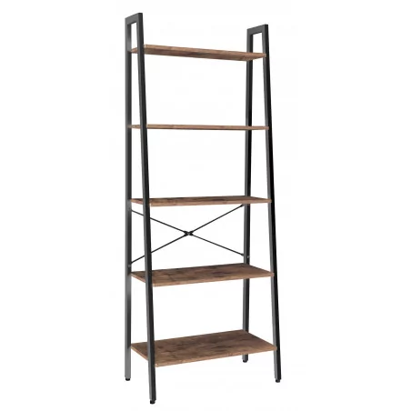 Bibliothèque LEAN 64 cm – 5 niveaux brun rustique & structure noire | Golddeco