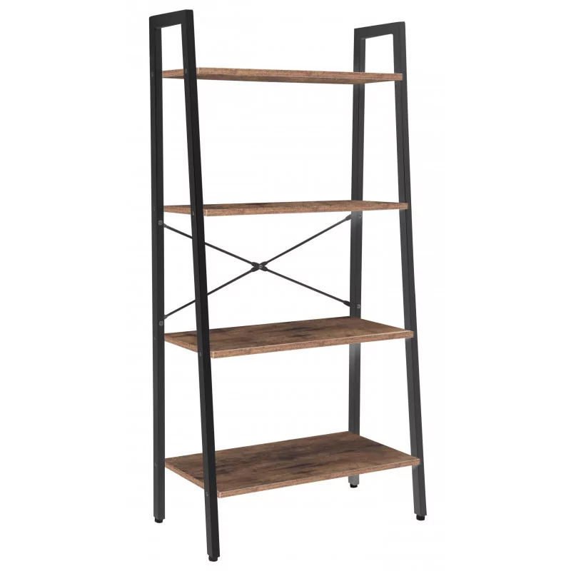 Bibliothèque LEAN 64 cm – 4 niveaux brun rustique & structure noire | Golddeco