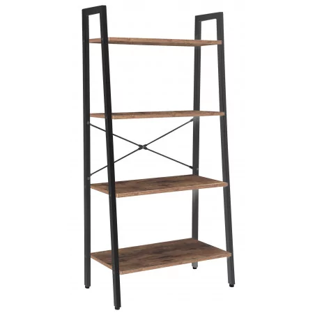 Bibliothèque LEAN 64 cm – 4 niveaux brun rustique & structure noire | Golddeco