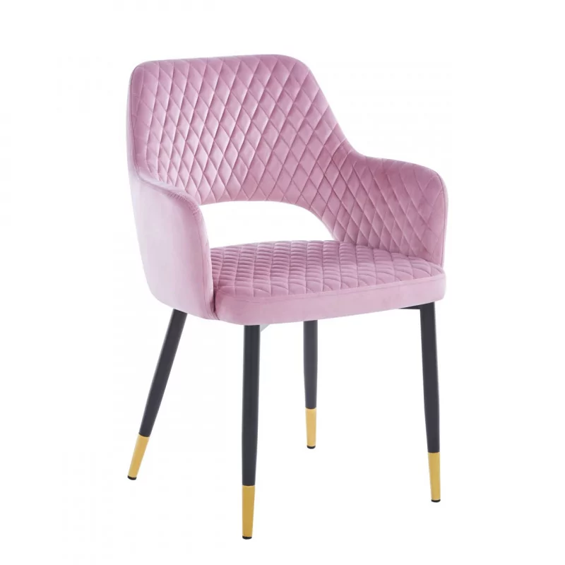 Chaise Madrid velours rose poudré – Élégance féminine Golddeco