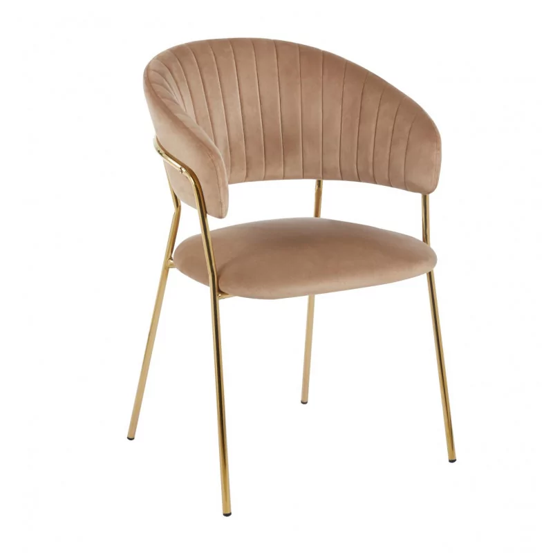 Chaise Alice velours cappuccino – Élégance dorée Golddeco