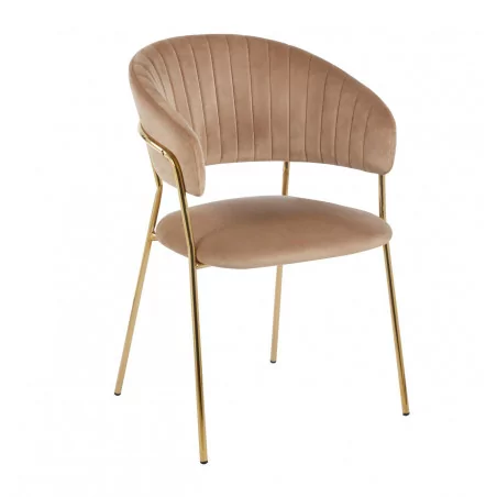 Chaise Alice velours cappuccino – Élégance dorée Golddeco