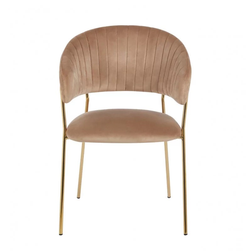 Chaise Alice velours cappuccino – Élégance dorée Golddeco