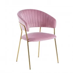 Chaise Alice en velours rose poudré – Structure or chromé