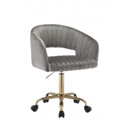 Fauteuil de bureau GlamVelours – Gris & Or | Élégance & Confort