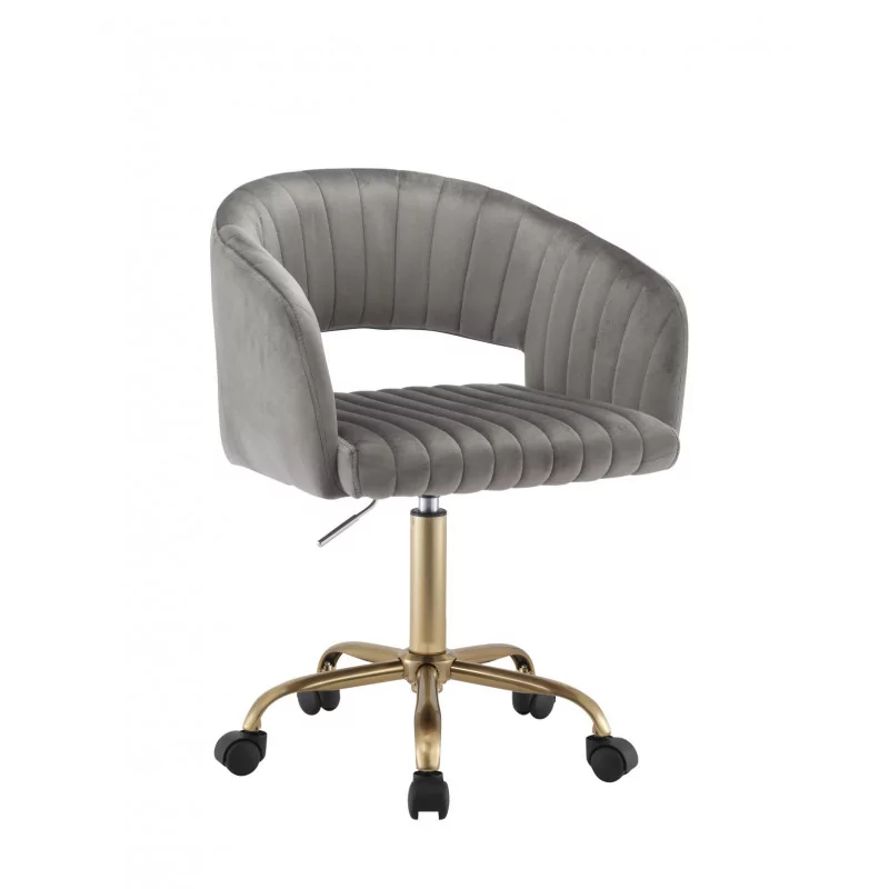 Fauteuil de bureau GlamVelours – Gris & Or | Élégance & Confort