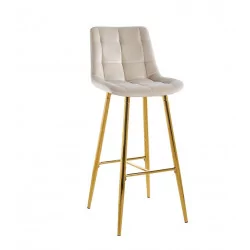 Tabouret de bar Victor en velours beige champagne – Pieds dorés chromés