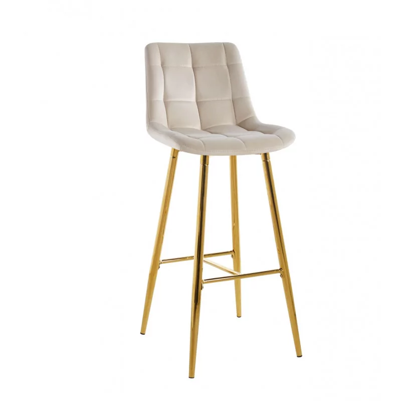 Tabouret de bar Victor en velours beige champagne – Pieds dorés | Golddeco