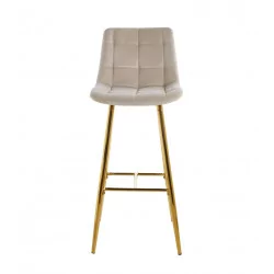 Tabouret de bar Victor en velours beige champagne – Pieds dorés | Golddeco