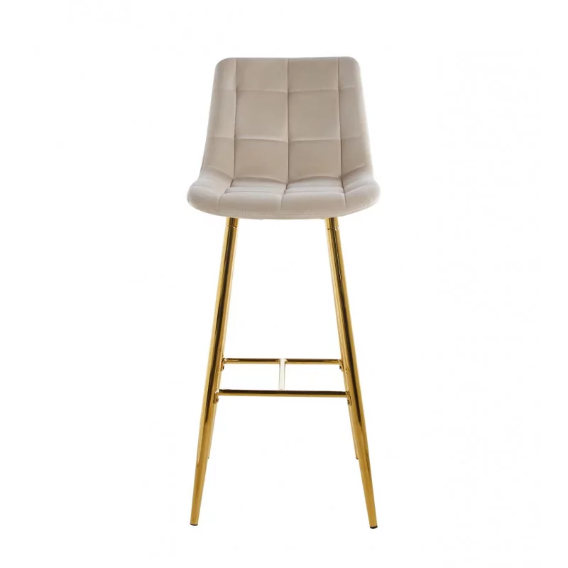 Tabouret de bar Victor en velours beige champagne – Pieds dorés | Golddeco