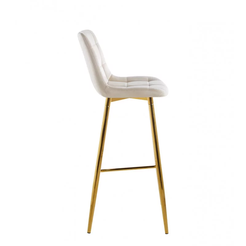 Tabouret de bar Victor en velours beige champagne – Pieds dorés | Golddeco